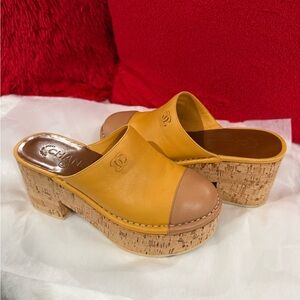 CHANEL Calfskin Cork CC Clogs